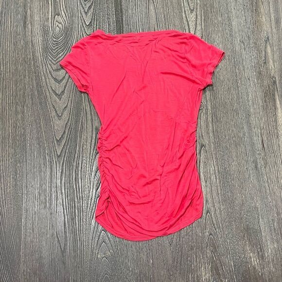 Concert By Clare Tee Shirt Cap Sleeves Ruched Sides Round Neck Cotton Pink S - Picture 3 of 3